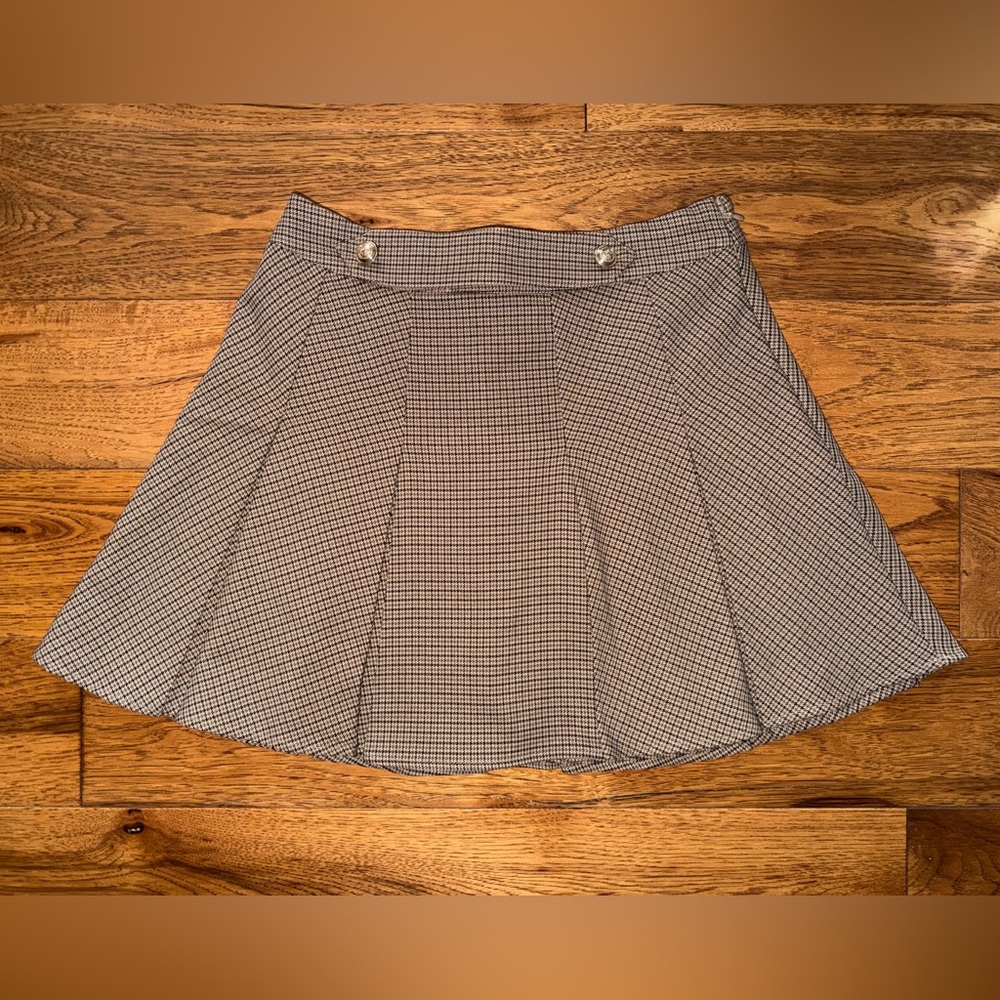 H&M NWT Pleated Plaid Houndstooth Brown Tan Skirt Size XS